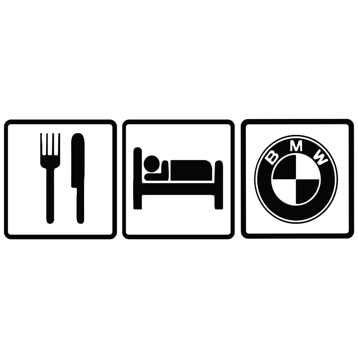 BMW Eat Sleep Repeat auto nalepnica sa simbolima jela, spavanja i BMW znaka