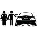 BMW Ljubav auto nalepnica sa muškarcem, ženom i BMW automobilom