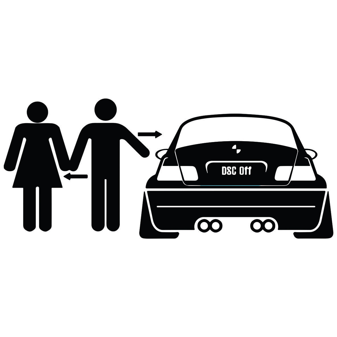 BMW Ljubav auto nalepnica sa muškarcem, ženom i BMW automobilom